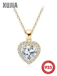 XUJIA 1 chiếc dây chuyền bạc 925 đính đá Moissanite hình trái tim 8x8mm, mặt dây chuyền Moissanite 2 carat, quà tặng kỷ niệm ngày cưới, dây chuyền hình trái tim cho nữ, trang sức cô dâu, quà tặng Ngày của Mẹ, quà sinh nhật. - PMO-131 - Xem 2