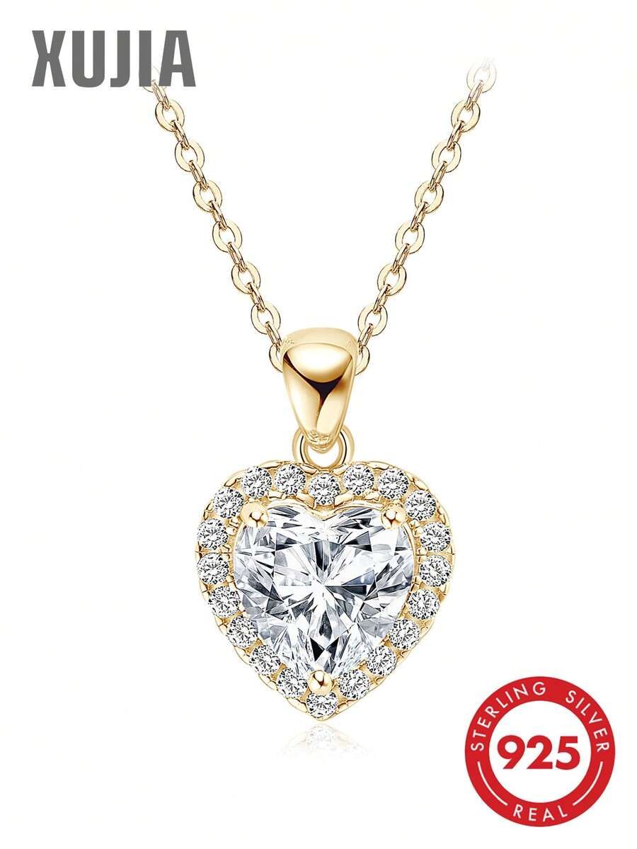 XUJIA 1 chiếc dây chuyền bạc 925 đính đá Moissanite hình trái tim 8x8mm, mặt dây chuyền Moissanite 2 carat, quà tặng kỷ niệm ngày cưới, dây chuyền hình trái tim cho nữ, trang sức cô dâu, quà tặng Ngày của Mẹ, quà sinh nhật.