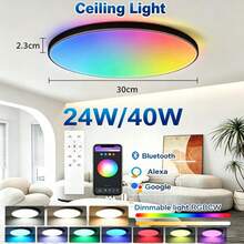 CANMEIJIA Modern Smart Bluetooth Ceiling Light With Remote Control, RGB Color Changing Ceiling Lamp, Dimmable, Timing Function, 24W/40W, Cool White/Neutral White/Warm White, 2305LM/4400LM, App Control And Remote, Suitable For Bedroom, Living Room, Gaming Room, Bar - RGB Ceiling Light With Remote Control - View 2