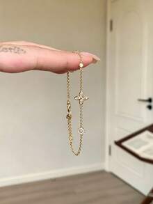 1件女款四葉花泡泡手鍊，簡約優雅百搭微鑲鋯石可疊戴奢華日常穿戴珠寶手鍊 - 簡約四葉手鍊 - 查看 2