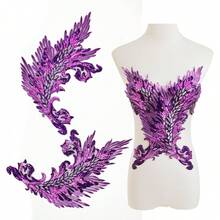 1 Pair Gold & Red Phoenix Sequin Embroidered Fabric Patch, Stage Costume, Wedding Dress DIY Decor Accessory - Cloth Patch - View 15