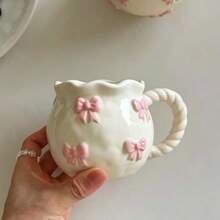 Girlish Handmade Bowknot Coffee Mug, Ceramic Cup For Afternoon Tea, Cute Mug - Pink - View 6