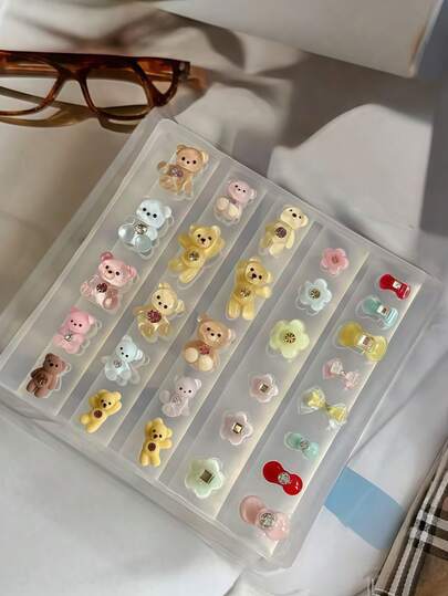 1 khuôn trang trí móng tay, hình gấu đính đá, nơ, hoa hoạt hình 3D, dụng cụ thiết yếu cho thợ làm móng, khuôn silicon.