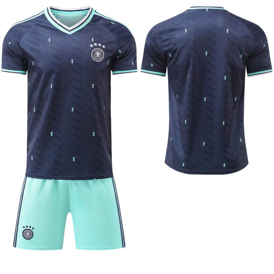 2026 World Cup ,2-Piece Set Of German Football Jerseys, Adult And Youth Sportswear, Sportswear, Men's Summer Clothing, T-Shirt Set, Suitable For Football, Badminton, Basketball, Cycling, Blue, Sportswear - 無號 - 查看 1