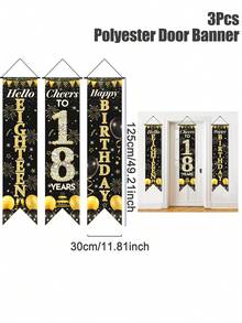 3 peças/Conjunto Faixa de Aniversário de 18 anos Preto e Dourado, Bandeira de Pendurar de Aniversário de 18 anos, Decoração de Festa de Aniversário de 18 anos, Couplet de Aniversário de 18 anos "Olá Dezoito", Saudações aos 18 Anos, Decoração de Bottom de Aniversário Feliz, Decoração de Pendurar de Aniversário, Suprimentos de Festa de Aniversário, Presentes de Aniversário de 18 anos, Lembrancinhas, Suprimentos de Cerimônia de Aniversário, Decoração de Quarto, Decoração Doméstica - 18º aniversário de ouro preto - Visão 6