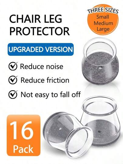 16PCS Chair Leg Floor Protectors Silicone Caps With Felt Furniture Pads, Anti-Scratch Noise Reducing Non-Slip Furniture Leg Covers For Hardwood & Tile Floors, Dining Kitchen Chairs Bar Stools, Quiet Gliding, Transparent Frosted, Universal Fit