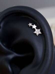 1pc Cubic Zirconia Star Hypoallergenic Cartilage Stud Earring For Women, Spiral Helix Standard Top Upper Lobe Conch Flat Ear Stud, Threaded Back, 20G Piercing Jewelry - A Pair Of Round Star  Earrings - View 1