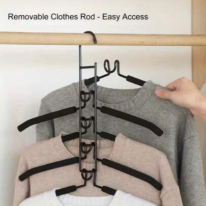 5-Tier Durable Space-Saving Clothes Hanger - 5-In-1 Multi-Layer Metal Design With Non-Slip Foam Padding, Convenient Storage For Coats, Jackets, Sweaters, Suits And T-Shirts, Effective Wardrobe Organizer, Multipurpose Hanger | Modern Wardrobe Accessory | Sturdy Structure, Clothes Storage And Organization, Suitable For Wardrobe, Bathroom, Room, Home, Dorm, Office, Clothing Store, Space-Saving Travel Essentials, Household Items, Storage Supplies