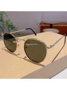 Vintage Round Metal Fashion Glasses Women And Men - Fashionable Summer Decorative Glasses With Black Frame, Gold Trim, And Lenses, Suitable Casual Or Formal Occasions, Vintage Glasses PYBY AUTT - Golden Tea - View 2