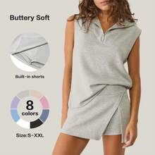 ZZL Fisoew Womens 2 Piece Skirt Sets Summer Sleeveless Half Zip Sweatshirt Athletic Skorts Tennis Outfits Casual Sweatsuits#SpringStatements - 黑色 - 查看 2