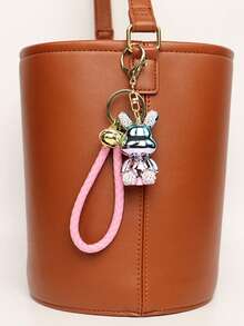 1pc New Plated Sitting Rabbit With Rhinestone Bell Braided Rope Elegant Keychain Decoration Toy Small Gift - Multicolor - View 9