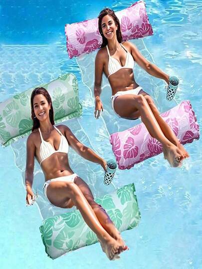 2pcs Inflatable Swimming Pool Hammock, Foldable Maple Leaf Floating Net, Lounger Inflatable Float Bed, Swimming Accessories, Christmas & Halloween Gifts, Adult Colorful Portable Water Hammock, PVC Swimming Pool Floating Suitable For Travel And Home Pool, Multifunctional 4-In-1 PVC Swimming Pool Hammock