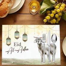 1 Stück/4 Stücke/6 Stücke Kamelmuster Leinen Tischsets, Eid Al-Adha Dekoration, Eid Al-Adha Geschenk, geeignet für Esszimmertisch, ganzjährige Dekoration, moderne waschbare Tischauflage, Raumdekoration, Tischsets, Untersetzer, Küchen-Esszimmertischmatten, Innen- und Außenparty-Dekoration, Heimdekoration, ideales Geschenk - Verschiedenfarbig - Übersicht 5