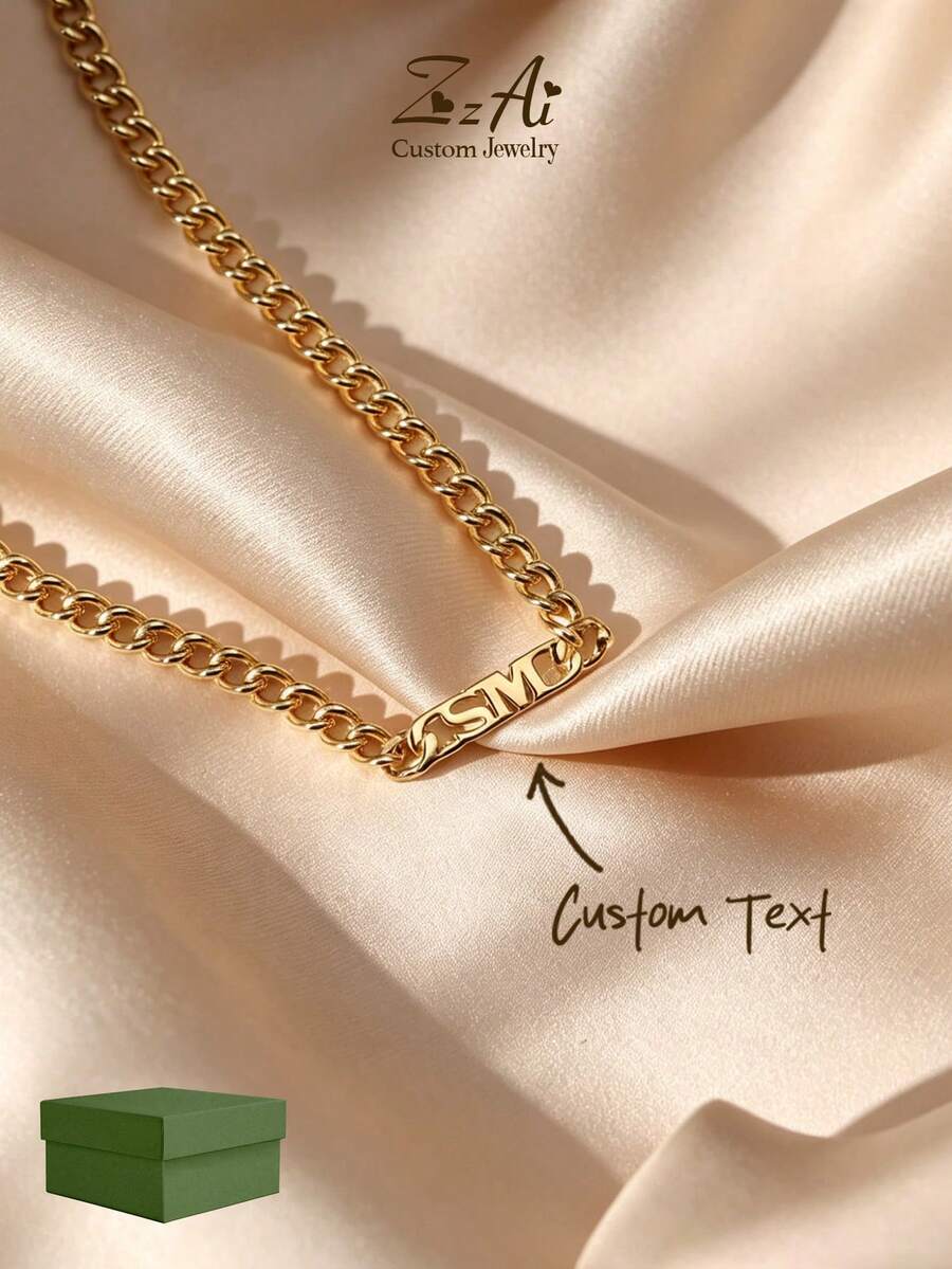 Customized Men's Cuban Link Chain Necklace, Letter Necklace, 14K Gold Letter Necklace, Men's Name Necklace, Groomsman Gift, Christmas Gift, Choker Necklace - Multicolor - View 1