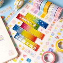 OUTANA One Set Of Acrylic Rainbow Ruler With Smooth Edges, Convenient For Measuring Anytime And Anywhere. Suitable As Graduation Season Gifts, And Ideal For Measuring, Journaling And Drawing. Easy To Store In Pencil Cases, School Bags And Journal Folders. - KTC - View 5