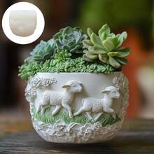 小羊羔在草地上奔跑嬉戏多肉植物盆栽硅胶模具梦幻草地绵羊嬉戏浮雕树脂石膏花盆模具小羊羔在草地上奔跑浮雕水泥混凝土花盆模具梦幻美人浮雕工艺模具 - A - 查看 4