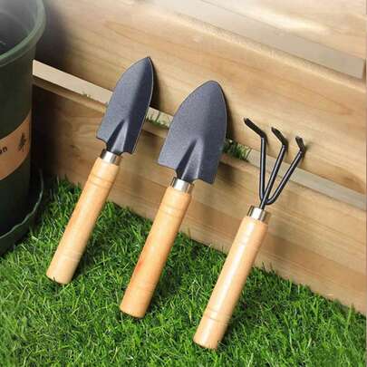 3件套迷你园艺工具套装——铲子、耙子、铁锹，适用于户外种植花卉、蔬菜、盆栽植物
