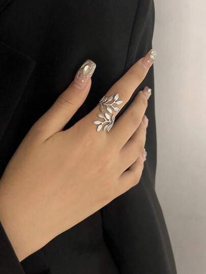 1pc Minimalist Stainless Steel Leaf Wrapped Open Ring, Versatile Daily Wear