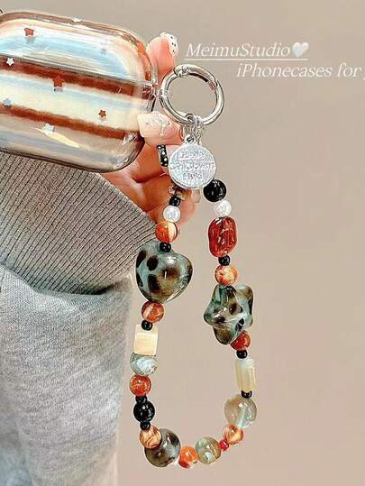 1pc Y2K Star & Heart Beaded Phone Lanyard, Cute Keychain Wrist Strap With Colorful Beads, Aesthetic Anti-Lost Phone Charm For Women Girls, Phone/S Amsun G Universal Accessory