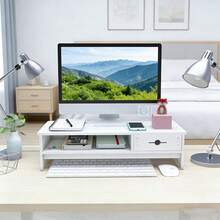 1PC Double Layer Desktop Computer Riser, Desktop Storage Rack, Desktop Drawer Organizer, Office Desktop Computer Riser With Drawer Storage Rack - Rectangle - View 7