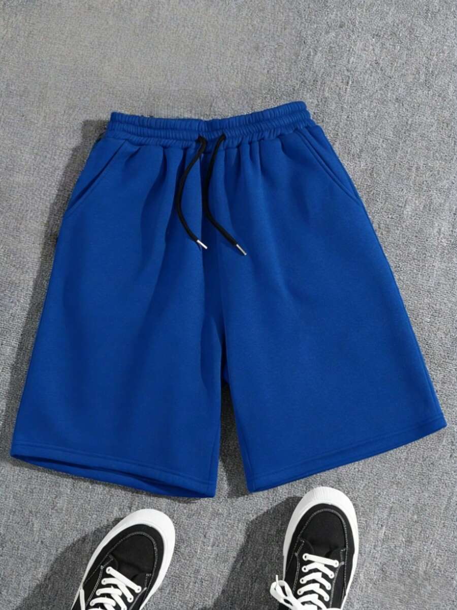 Teens/Boys' Solid Color Loose Fit Casual Shorts, Brand Loose Sports Shorts, Suitable For Summer Wear - Blue - View 1
