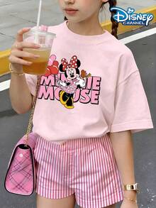 Disney Minnie Mouse Cute Print Summer Tops,Minnie Mouse Outfit Disney Kids,Graphic Tee,Perfect For Cute Girls. Teen Girl Gift,Tween Summer Clothes,Comfortable And Breathable Children's Short-Sleeved T-Shirt. Suitable For Both Boys And Girls.Suitable For Daily Wear, Vacations, Outdoor Activities, And As A Children's Gift. - Hồng - Xem 1