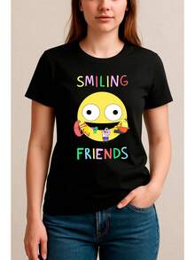 Colorful Smiling Friends Black T-Shirt In All Sizes. - Black - View 4