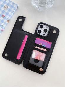 Wallet Phone Case Compatible With Iphone 17/17Air/17Pro/17ProMax, 16/16Plus/16ProMax, 15, 14, 13, 12, Series, Suitable For Galaxy S22, S23, S24, S25 PLUS ULTRA Series, With Card Slots, Pattern Flip Cover, PU Leather Material, With Stand And Card Slots, Suitable For Women And Girls, Decoration/Birthday Gift, Couple .Girlfriend, Boyfriend, Friend Or Yourself, Shockproof And Drop-Proof, Baby Doll Cursive Print Pattern, Waterproof And Scratch-Resistant - 黑色 - 查看 5