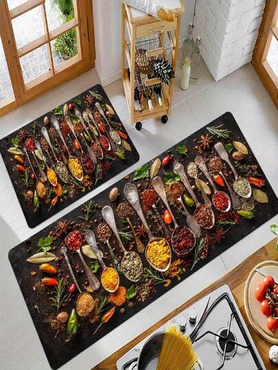 1pc Spice Pattern Velvet Carpet, Room Decor, Anti-Slip Durable, Sound Insulation, Skin-Friendly Soft, Easy Clean, Indoor Doormat, Living Room Rug, Bedroom Carpet, Bathroom Mat, Washable Carpet, Home Decor, Floor Decoration, Floor Protection