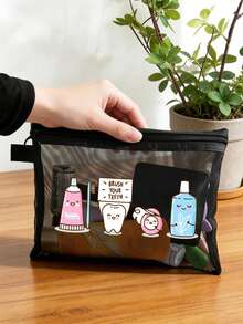 Túi đựng bàn chải đánh răng hoạt hình dễ thương - Túi đựng mỹ phẩm lưới "Đánh răng", Túi đựng dụng cụ chăm sóc răng miệng di động, Túi đựng mỹ phẩm lưới trong suốt - Nhiều màu - Xem 7