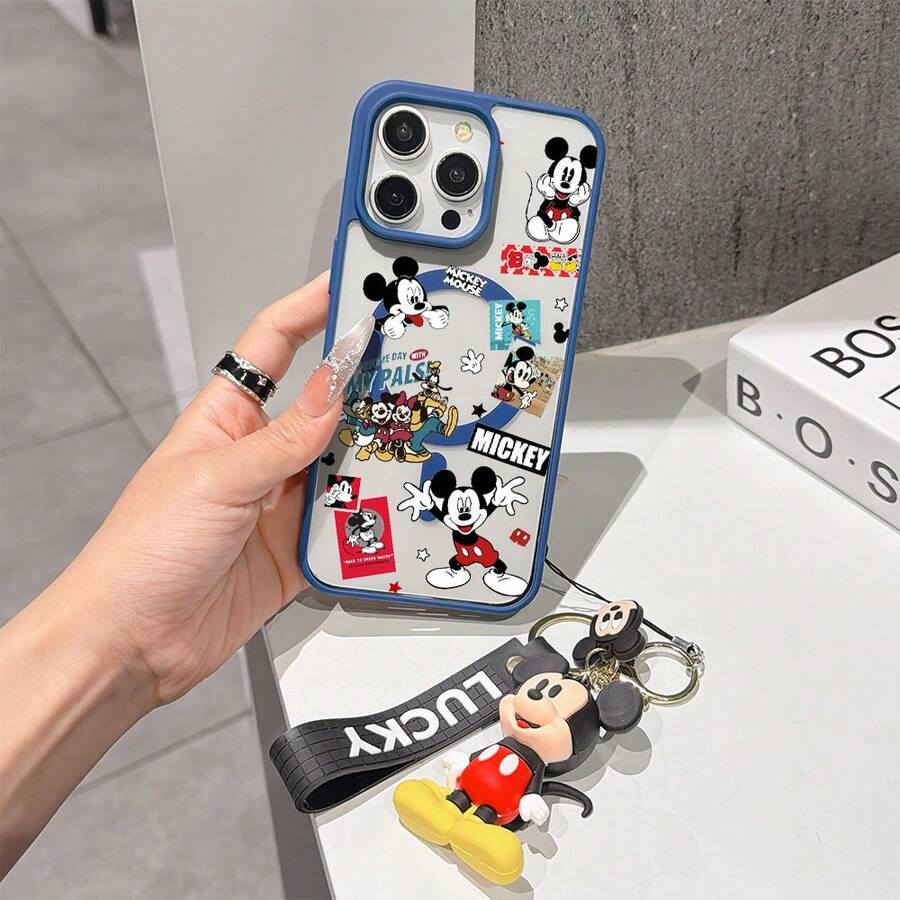 This Disney Mickey Mouse Pattern Lanyard Phone Case Features A Strong Magnetic Closure And Full Coverage Of Acrylic And TPU Material. It's Shockproof, Lightweight, And Suitable For IPhone17/16/11/13/15/15 Plus/15 Pro/15 Pro Max/12/14 Pro Max/11 Pro Max/12 Pro/12 Pro Max/13. It's A Popular Birthday Gift, Business Gift, Durable, Stain-Resistant, And Fingerprint-Resistant New Phone Case For Men And Women. It Also Includes A Mickey Mouse Phone Case And Mickey Mouse Doll Bracelet. Compatible With SamsungGalaxy S20, S21, S22, S23, And S24 Series. It's The Perfect Gift For Friends And Family. This Stylish Phone Case Is Fun, Lightweight, And Durable. IPhone17 Pro Max Phone Case, Minnie Phone Case. - 藍色 - 查看 1
