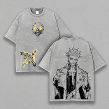 Camiseta Unisex Lavada con Estampado Gachiakuta Rudo Surebrec 132 - Gris - Ver 5