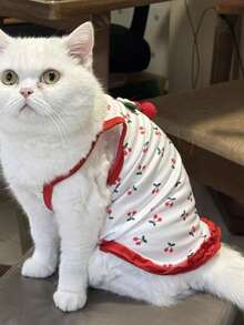 Cute Cherry Print Dog Cat Tank Top Summer Breathable Pet Vest,Pet Sleeveless Clothes With Ruffle Trim - Red - View 12