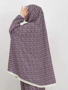 2件組 Khimar + Abaya 花卉印花祈禱套裝，長款 Abaya 外袍配同款花卉印花希賈布 - 彩色 - 查看 9