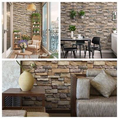 1 Roll Self-Adhesive Primitive Yellow Brick Wallpaper, PVC Decor For Living Room Bedroom Backsplash, Waterproof Removable Wallpaper, 17.7inX39.3in/118.1in/196.8in