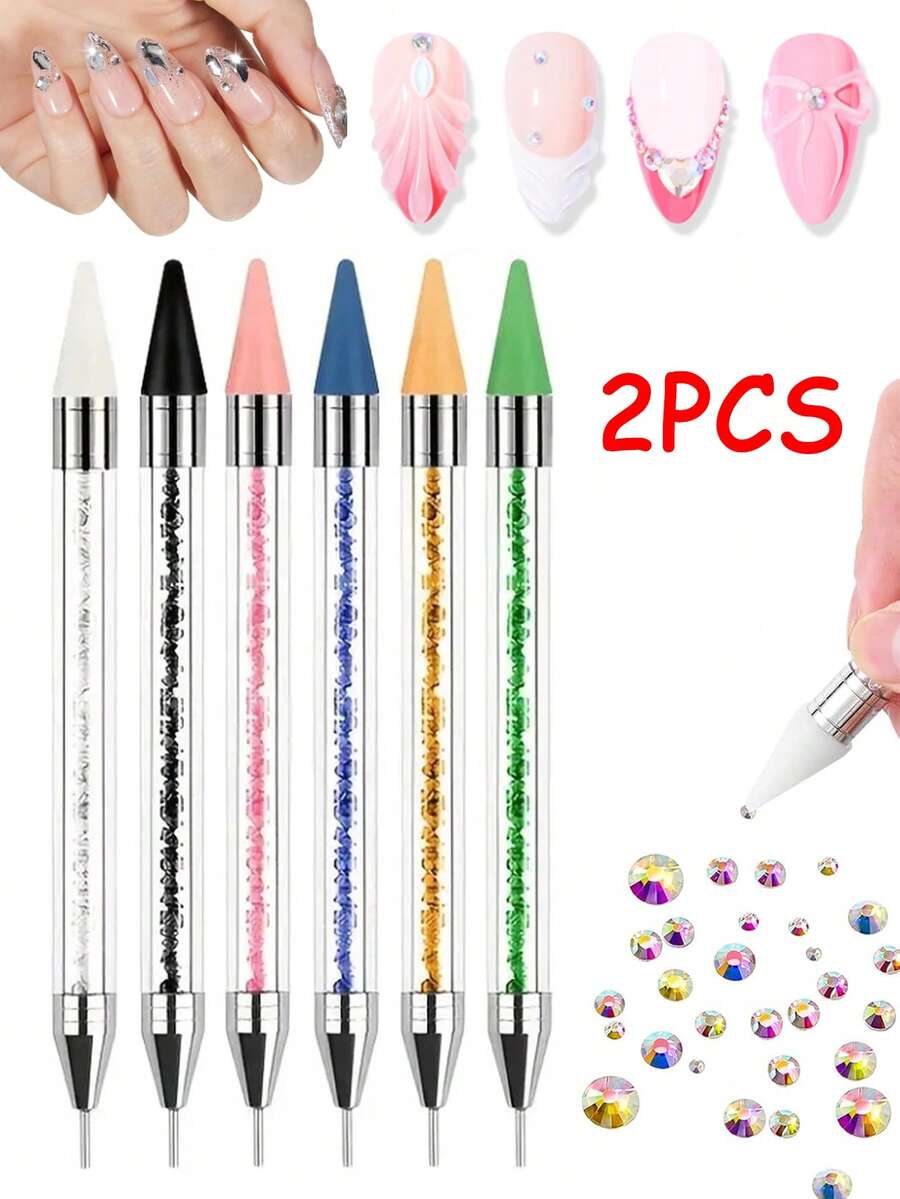 Bộ 2 bút chấm kim cương đa năng - Bút chấm kim cương hai đầu dùng cho nghệ thuật làm móng - Bút vẽ móng đầu sáp - Dụng cụ làm móng nhỏ (1 cái) - Nhiều màu - Xem 1