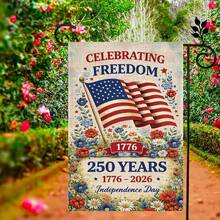 Vintage Patriotic 250th Anniversary Garden Flag, American Flag With Wildflowers Yard Banner, All-Weather Polyester 4th Of July Decor - 12*18英寸 - 查看 10