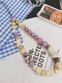 波西米亚风海星手机挂饰，紫色天然石珠腕带，美观防丢手机挂绳，女士女孩适用 - 彩色 - 查看 3