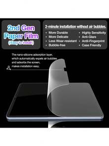 1pc Paper-Like Matte Screen Protector, Compatible With IPad, Made Of PET Material, Anti-Glare, Provides A Natural Paper-Like Writing Experience, High Sensitivity, Anti-Fingerprint, Low Reflection, Supports Drawing, Compatible With IPad 11/10th Gen, 2025/2022 Pro, 2024 11-Inch, 10-Inch Mini, 7-Inch Air 13 And Other Models, Tablet Screen Protector Accessory - Clear - View 4