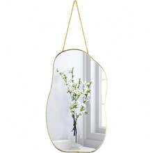 1-Piece Irregular Wall Mirror, Modern Minimalist Asymmetrical Decor – Gold Slim Frame, Versatile For Hallway Or Living Room - mặc định - Xem 3