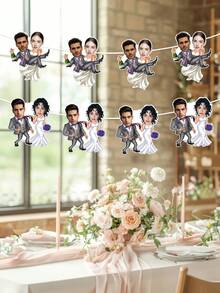 7件套定制照片婚礼横幅，个性化新郎新娘趣味彩旗，个性化婚礼照片花环，定制情侣派对装饰，定制婚礼横幅趣味新郎新娘悬挂装饰 - 彩色 - 查看 5