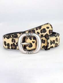 新款时尚休闲奢华女士腰带 Y2K 豹纹 PU 皮革腰带，配金属针扣 - 百搭牛仔裤、连衣裙及休闲服饰 - 豹紋 - 查看 1
