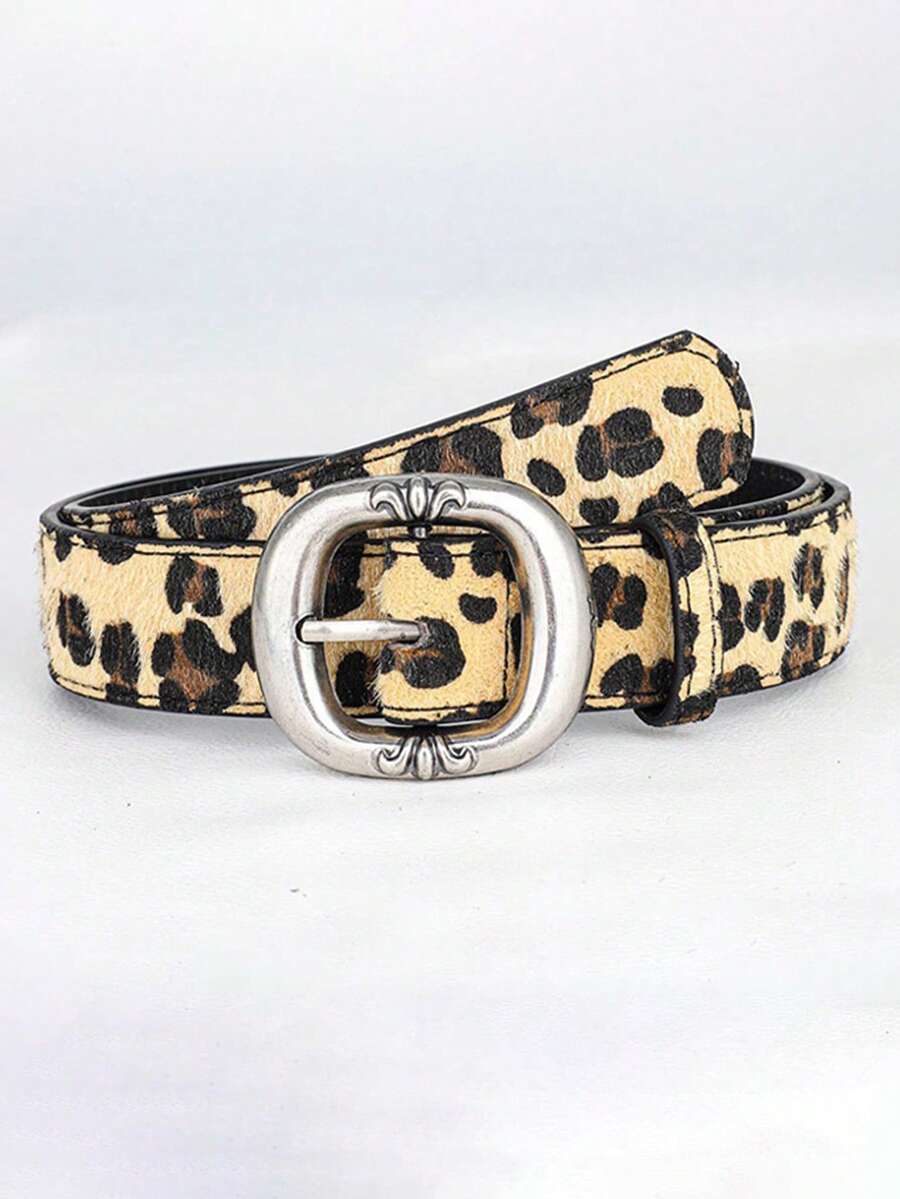 新款时尚休闲奢华女士腰带 Y2K 豹纹 PU 皮革腰带，配金属针扣 - 百搭牛仔裤、连衣裙及休闲服饰 - 豹紋 - 查看 1