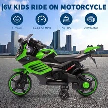 Gaderth 6V Kids Motorcycle, Electric Ride On Car Toy With Training Wheels, Working Headlight, Horn & Music, Battery Powered Ride On Motorcycle Toy For Toddler Kids Boys Girls Ages 3-6 - Green - View 2