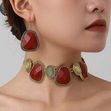Fashionable Tortoiseshell Pattern Jewelry Set - Asymmetrical Shaped Earrings And Matching Necklace, Suitable For Party And Daily Wear - Geometric Shapes - View 9