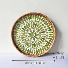1 pieza Bandeja decorativa hecha a mano de estilo vintage con ratán y conchas, organizador artístico, bandeja para aperitivos, bandeja de té para decoración del hogar - Multicolor - Ver 27