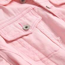 Keevoom Men's Light Pink Distressed Denim Jacket, Casual Ripped Button Up Jacket For Daily Wear - 粉色 - 查看 6