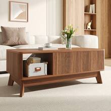 Coffee Table With Lifting Function, Wavy Design, Open Side Storage, Made Of Medium-Density Fiberboard, Modern Style. - Walnut Color - View 5
