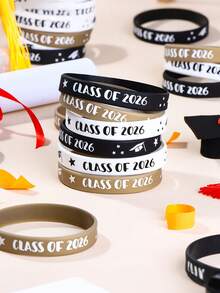 20pcs/10pcs/1pc 2026 Graduate Silicone Wristbands, Graduation Party Favors, Black & Gold Rubber Wristbands For High School And College Students, Graduation Celebration Supplies, Commemorative Collectible Gifts, Wrist Accessories - Black and White - View 7