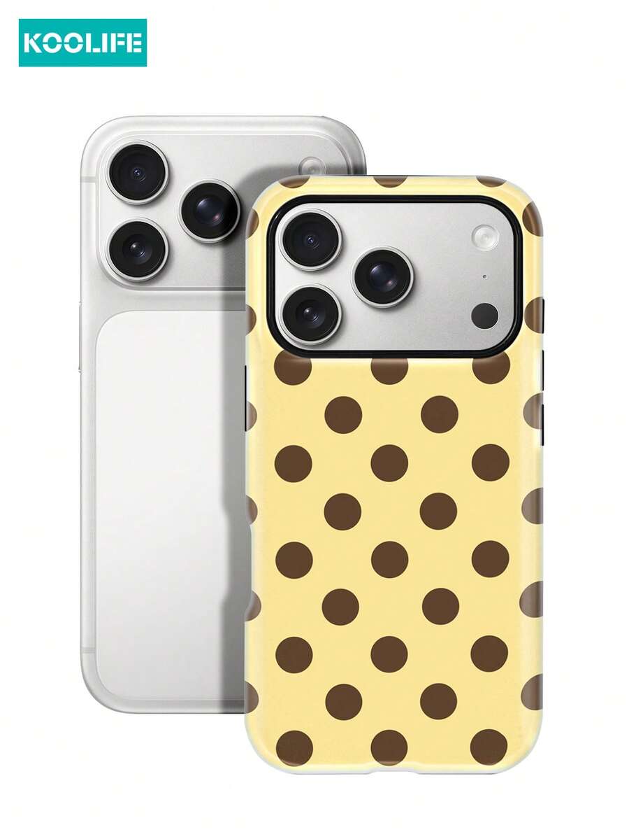 Ốp lưng điện thoại Koolife 1 cái, nền màu be, chấm bi nâu, chất liệu 2 trong 1 PC+TPU, thiết kế dễ thương, bảo vệ toàn diện, tương thích với Apple 17/17pro/17promax/17Air/16/15/14/13/12/11/7/8/7plus/8plus/XR/X/XS/XS MAX - Nền màu vàng với các chấm bi màu nâu. - Xem 1